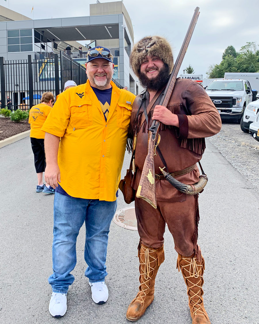 Stacey Brown, PS with Mountaineer Mascot Timothy Eads